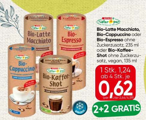Bio-Latte Macchiato, Bio-Cappuccino, Bio-Espresso oder Bio-Kaffee-Shot