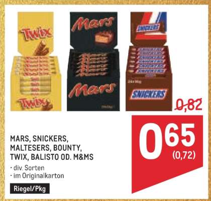 MARS, SNICKERS, MALTESERS, BOUNTY, TWIX, BALISTO OD. M&MS