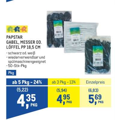 PAPSTAR GABEL, MESSER OD. LÖFFEL PP 18,5 CM