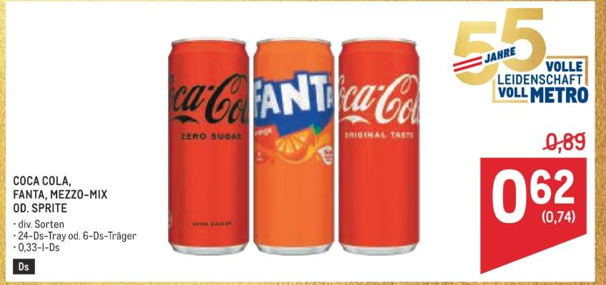 COCA COLA, FANTA, MEZZO-MIX ODER SPRITE