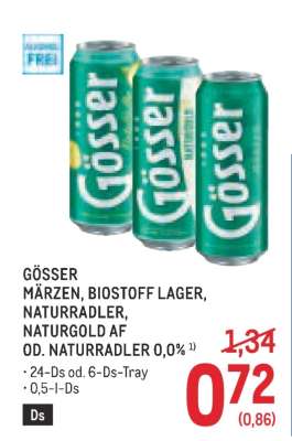 Gösser Märzen, Biostoff Lager, Naturradler, Naturgold AF od. Naturradler 0,0%