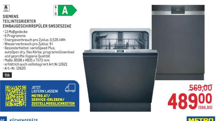 SIEMENS TEILINTEGRIERTER EINBAUGESCHIRRSPÜLER SN53ES22AE