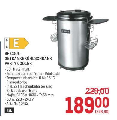 BE COOL GETRÄNKEKÜHLSCHRANK PARTY COOLER