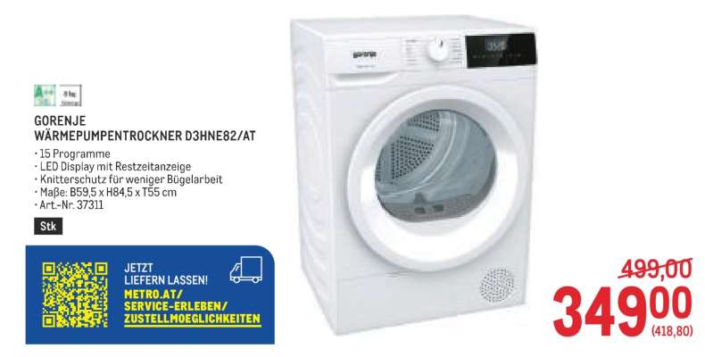 GORENJE WÄRMEPUMPENTROCKNER D3HNE82/AT
