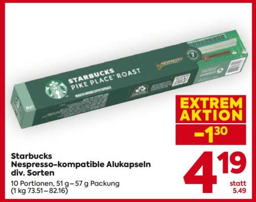 Starbucks Nespresso-kompatible Alukapseln div. Sorten