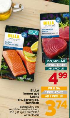 BILLA immer gut Lachs div. Sorten od. Thunfisch