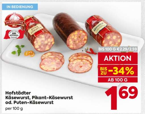 Hofstädter Käsewurst, Pikant-Käsewurst od. Puten-Käsewurst