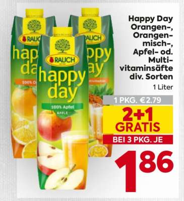 Happy Day Orangen-, Orangenmisch-, Apfel- od. Multivitaminsäfte div. Sorten
