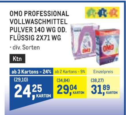 OMO PROFESSIONAL VOLLWASCHMITTEL PULVER 140 WG OD. FLÜSSIG 2X71 WG