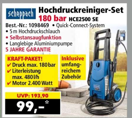 Scheppach Hochdruckreiniger-Set 180 bar HCE2500 SE