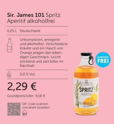 Sir. James 101 Spritz Aperitif alkoholfrei