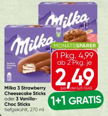 Milka 3 Strawberry Cheesecake Sticks oder 3 Vanilla-Choc Sticks