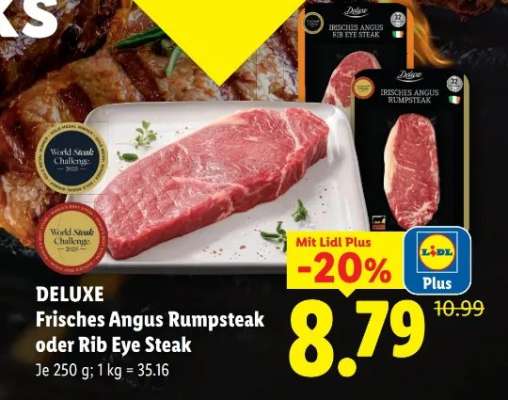 DELUXE Frisches Angus Rumpsteak oder Rib Eye Steak