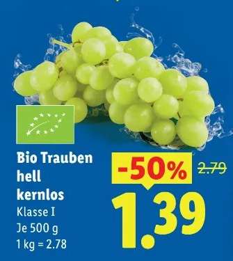 Bio Trauben hell kernlos