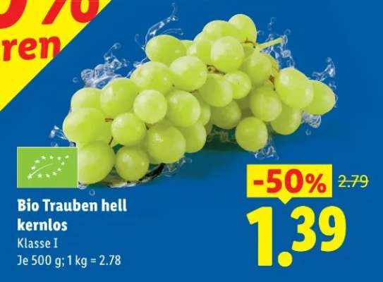 Bio Trauben hell kernlos