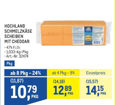 HOCHLAND SCHMELZKÄSE SCHEIBEN MIT CHEDDAR