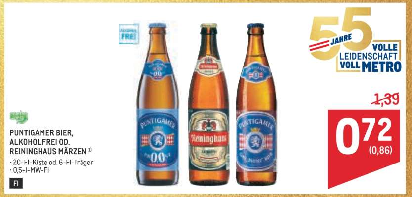 PUNTIGAMER BIER, ALKOHOLFREI OD. REINIGHAUS MÄRZEN