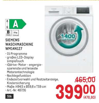 SIEMENS WASCHMASCHINE WM14N127