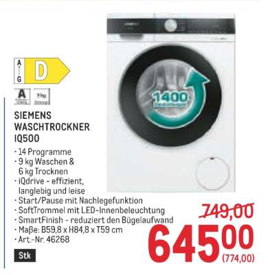 SIEMENS WASCHTROCKNER IQ500