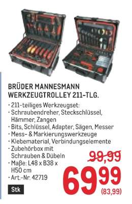 BRÜDER MANNESMANN WERKZEUGTROLLEY 211-TLG.