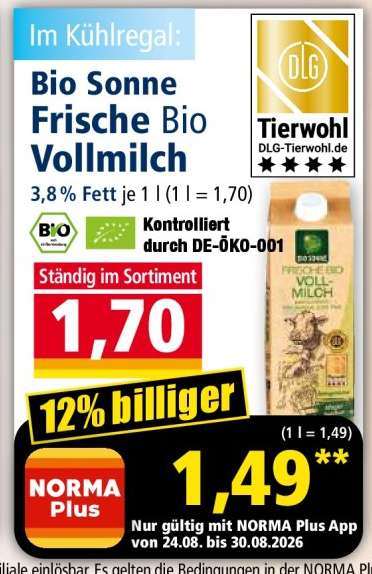 Bio Sonne Frische Bio Vollmilch