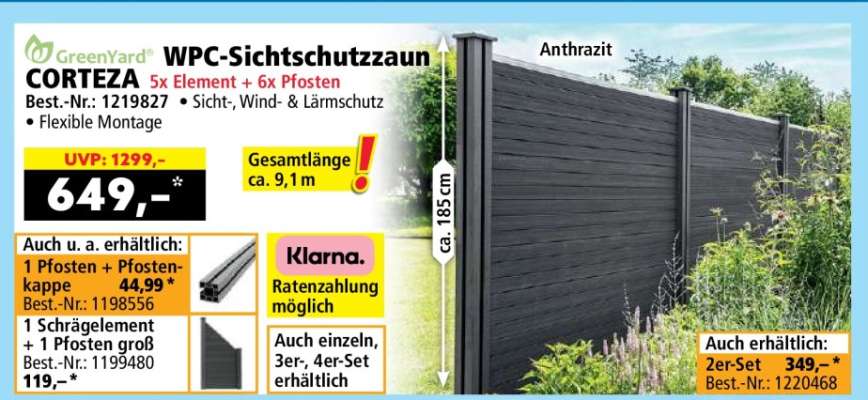 GreenYard CORTEZA WPC-Sichtschutzzaun