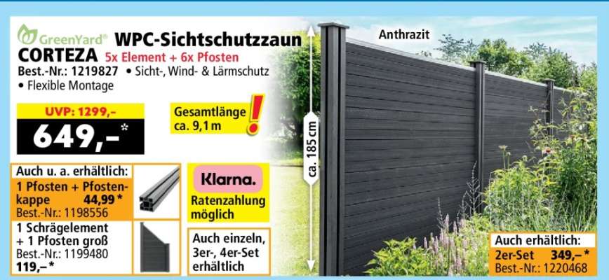 GreenYard CORTEZA WPC-Sichtschutzzaun