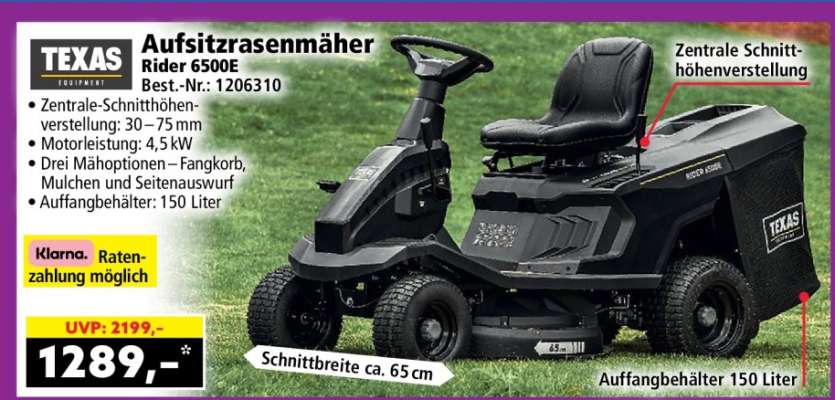 Texas Aufsitzrasenmäher Rider 6500E