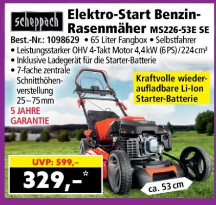 scheppach Elektro-Start Benzin-Rasenmäher MS226-53E SE