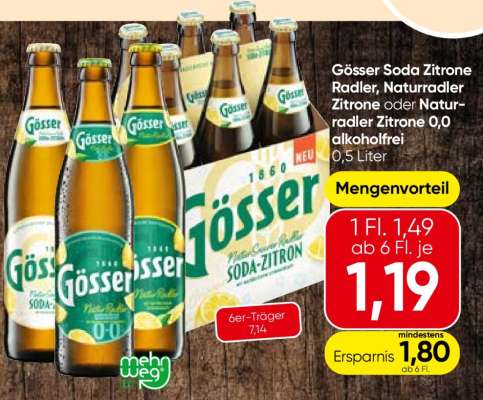 Gösser Soda Zitrone Radler, Naturradler Zitrone oder Naturradler Zitrone 0,0 alkoholfrei