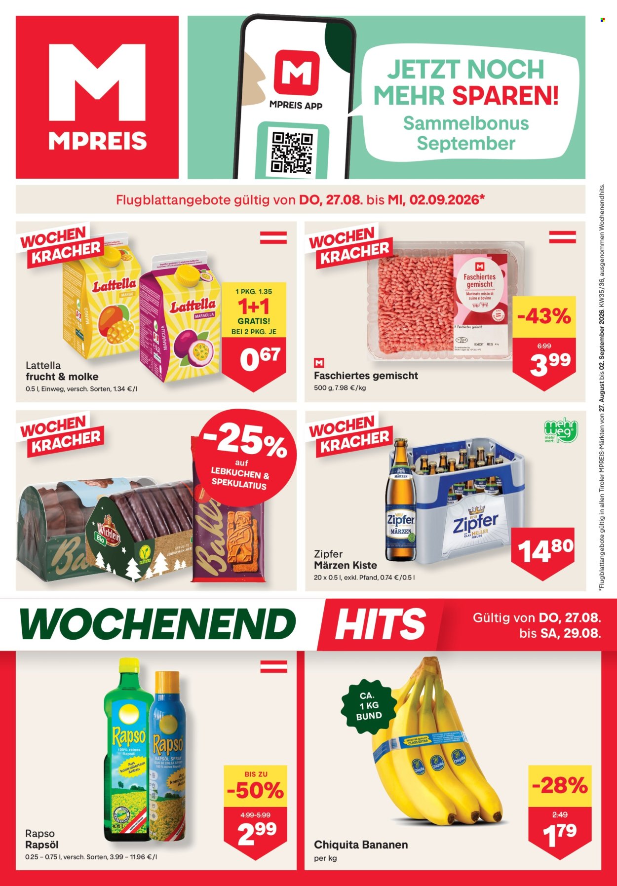 Angebote MPREIS - 27.8.2026 - 2.9.2026. Seite 1