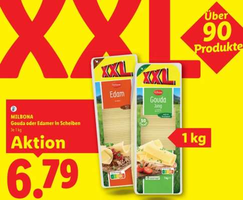 Milbona Gouda oder Edamer in Scheiben
