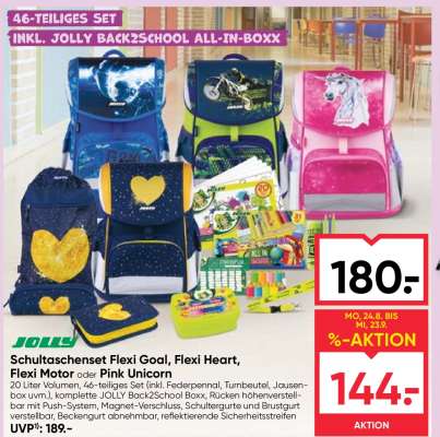 JOLLY Schultaschenset Flexi Goal, Flexi Heart, Flexi Motor oder Pink Unicorn