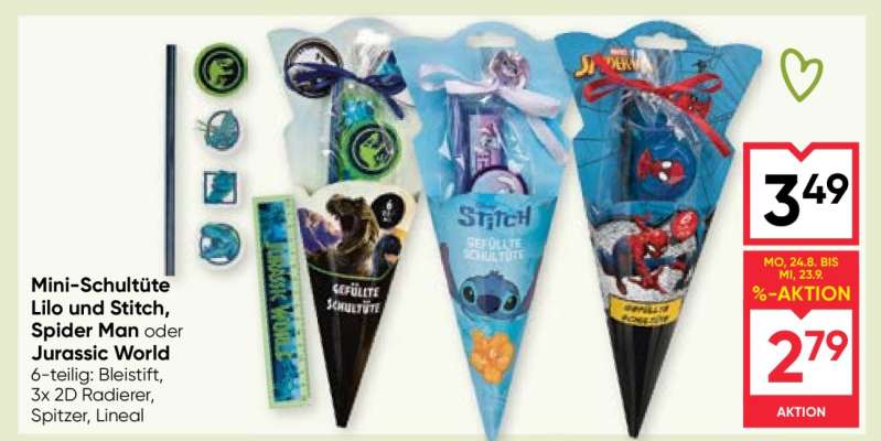 Mini-Schultüte Lilo und Stitch, Spider Man oder Jurassic World