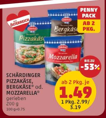 SCHÄRDINGER PIZZAKÄSE, BERGKÄSE od. MOZZARELLA
