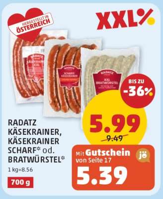 RADATZ KÄSEKRAINER, KÄSEKRAINER SCHARF* od. BRATWÜRSTEL