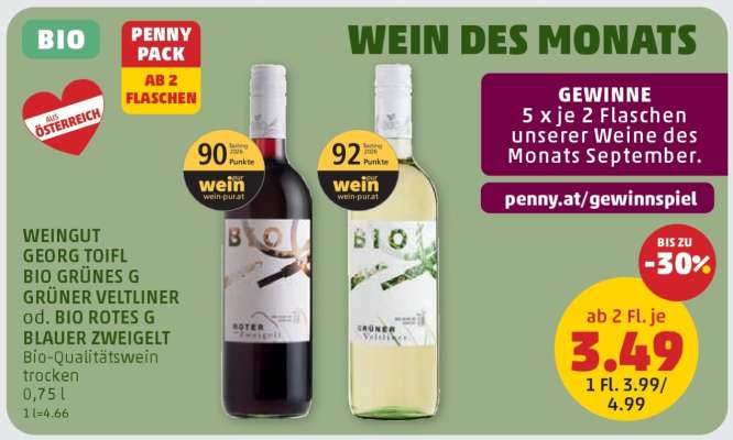 WEINGUT GEORG TOIFL BIO GRÜNES G GRÜNER VELTLINER od. BIO ROTES G BLAUER ZWEIGELT