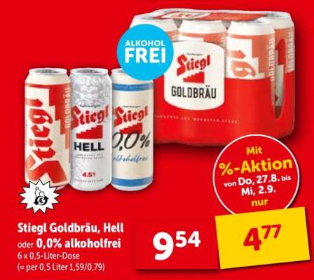 Stiegl Goldbräu, Hell oder 0,0% alkoholfrei