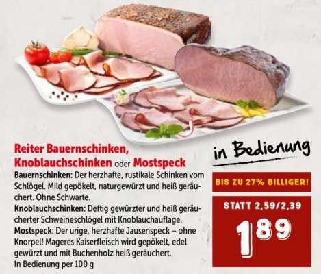 Reiter Bauernschinken, Knoblauchschinken oder Mostspeck