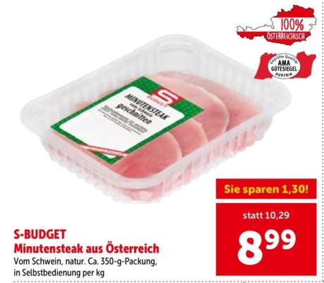 S-BUDGET Minutensteak aus Österreich