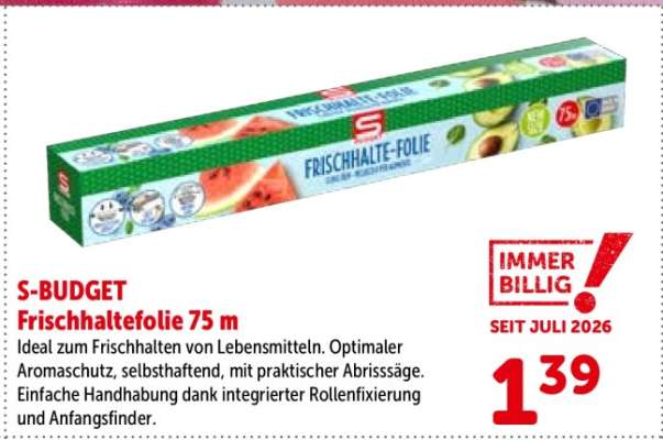 S-BUDGET Frischhaltefolie 75 m