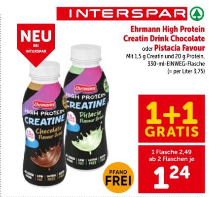 Ehrmann High Protein Creatin Drink Chocolate oder Pistacia Favour