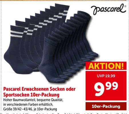Pascarel Erwachsenen-Socken oder Sportsocken 10er-Packung