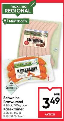 Schweins-Bratwürstel oder Käsekrainer