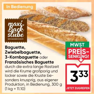 Baguette, Zwiebelbaguette, 3-Kornbaguette oder Französisches Baguette