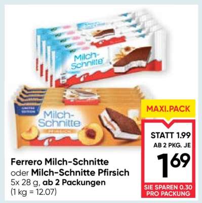 Ferrero Milch-Schnitte oder Milch-Schnitte Pfirsich
