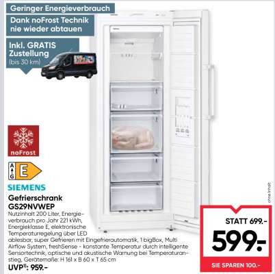 SIEMENS Gefrierschrank GS29NVWEP