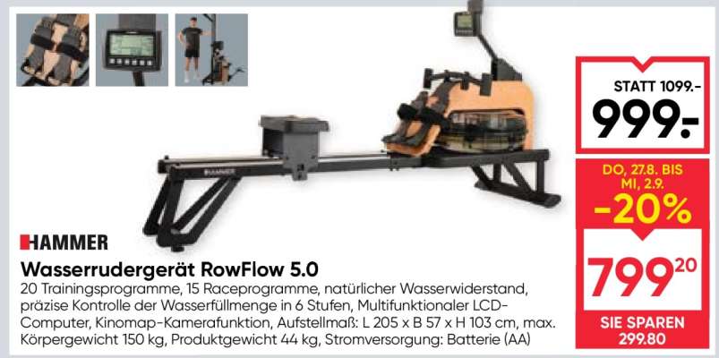 HAMMER Wasserrudergerät RowFlow 5.0