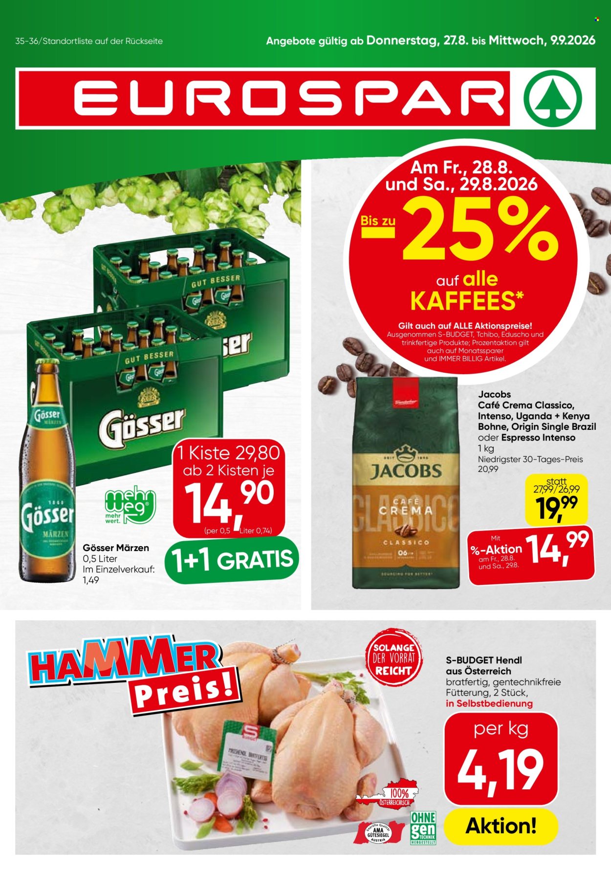 Angebote EUROSPAR - 27.8.2026 - 9.9.2026. Seite 1