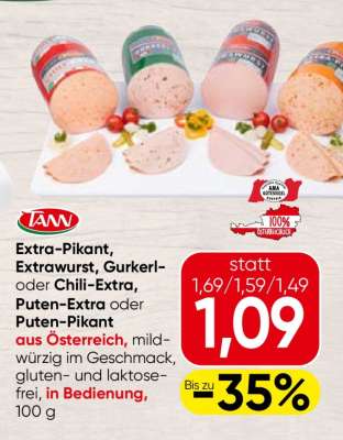 TANN Extra-Pikant, Extrawurst, Gurkerl- oder Chili-Extra, Puten-Extra oder Puten-Pikant